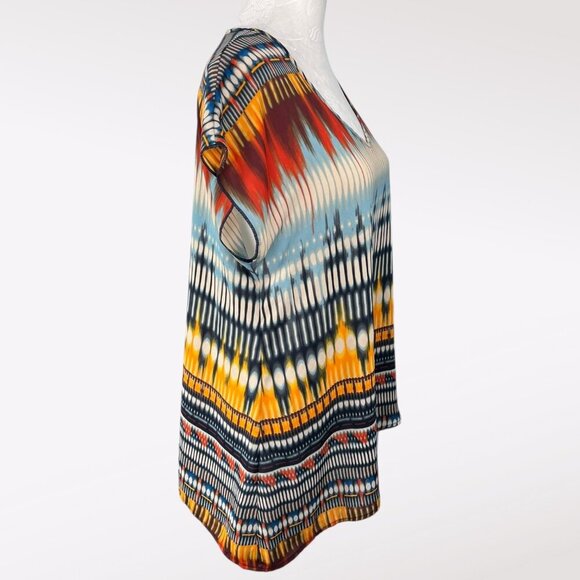 OneWorld Ikat Print V-Neck Blouse Multicolor Tribal Style Small - Picture 6 of 8